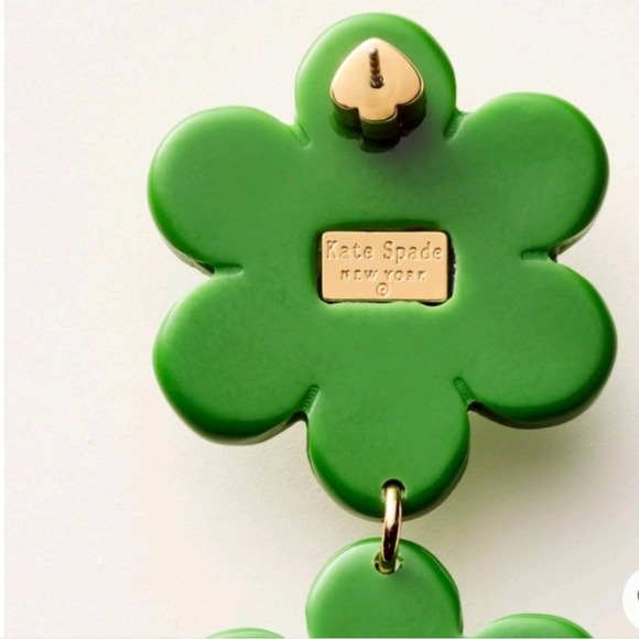 Kate Spade New York Flower‎ Charm Dangle Earrings Green Crystal Accent - Picture 3 of 3
